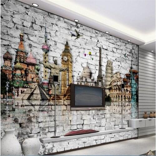 3DBEIBEHANG Custom Mural Wallpaper Any size 3D Brick Wall World Architecture Eiffel Tower Big Ben TV Backdrop wallpaper