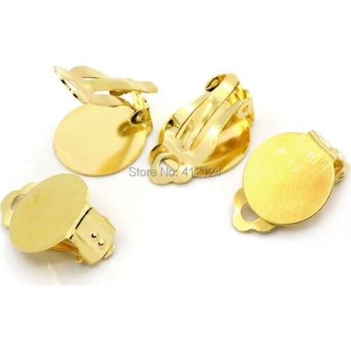 50Pcs Earring Clips Ear Round Alloy Gold Plated Jewelry DIY Making Findings 22x15mm