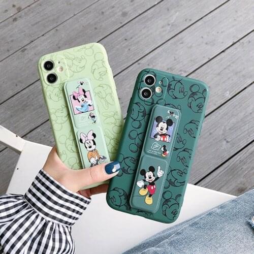 Disney Mickey Minnie Wristband Case for iPhone 11 Pro Max 12 Mini XS Max XR X 7 8 Plus Back Cover Magnetic Folding Bracket Shell