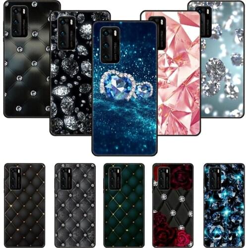 Phone Case For Huawei P20 P30 P40 P Smart Z + P10 Mate 30 10 20 Lite Pro Black Cover Etui Fashion Bumper Luxury Diamond Pattern