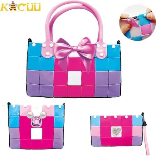 Children Handmade Soft Girl Bag Building Blocks Kids DIY HandBag Model Bags Blocks Construction Educational Toys Christmas Gifts