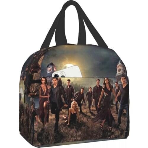 The Vampire Diaries Portable Lunch Bag Thermal Insulated Lunch Box Tote Cooler Handbag Bento Pouch Dinner School Food Bags