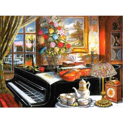 Piano Diamond Oil Painting Kits Music Livingroom Mosaic Embroidery Picture Crystal Rhinestone Stickers Decal Wall Art Craft Gift