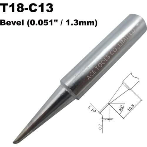 T18-C13 Soldering Tip Bevel 1.3mm 0.051" Fit HAKKO FX-888 FX-888D FX-8801 FX-600 Lead Free Iron Nozzle Welding Pencil Handle Bit