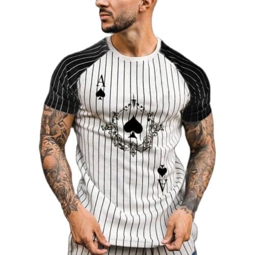 Spades Poker Printed Striped T Shirt Men Summer Casual Street Short Sleeve Handsome Man Daily Home Clothes Popular MaleTees