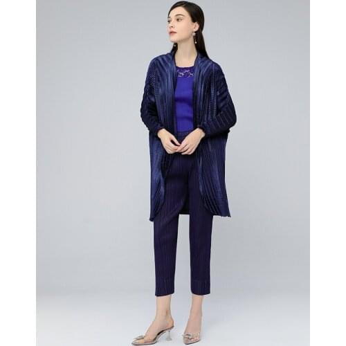 HOT SELLING Miyake fashion fringed turn-down collar solid Folds handmade coat IN STOCK