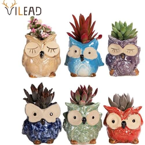 VILEAD Ceramic Flower Vase Cute Owl Personality Featured Plant Pot Home Decor Suitable for Dining Table Desktop Decoration