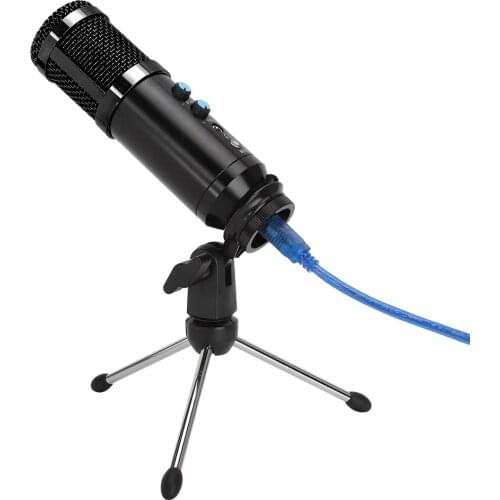 Home Computer Gaming Condenser Microphone With Reverb Black USB Desktop Tripod MIC High Sensitivity Adjustable Angle For PC