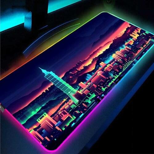 City Landscape Anime Mouse Pad Xl Notebook Keyboard Gaming Accessories Table Mat with USB Interface Led Luminous MousePad Black