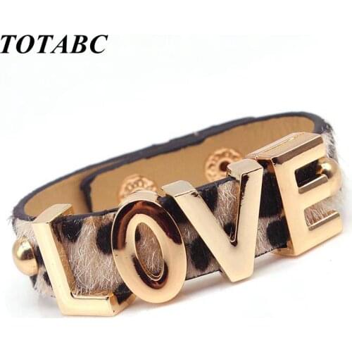 Hand-Made Punk Leather Bracelets Horse Hair Magnet Buckle Bracelet Cashmere Material Leopard Pattern Female Casual Jewelry