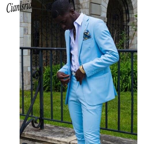 Summer Sky Blue Mens Suits High Quality Plus Size Wedding Blazer Tuxedos Formal Prom Party Pants Coat Jacket 2 Pieces