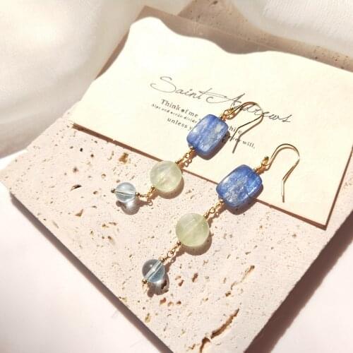 Lii Ji Genuine Kyanite Topaz Prehnite 14K Gold Filled Handmade Drop Long Earrings