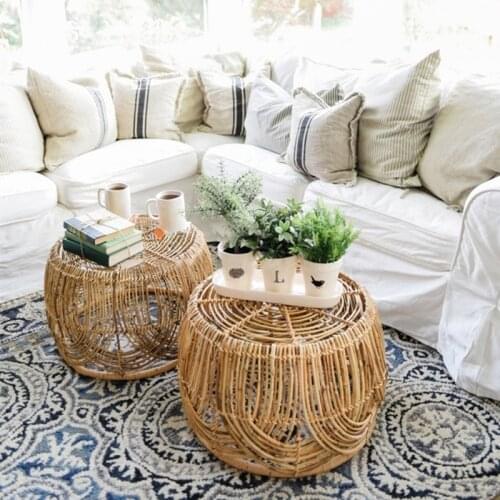 Small rattan table American country style hand-woven rattan coffee table home sundries storage basket