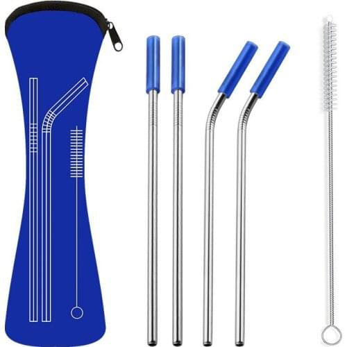 Reusable Stainless Steel Straws Straight Bent Drinking Straw With Case Cleaning Brush Set Party Bar accessory