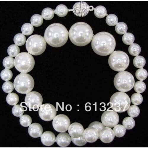Fashion 8-14mm white simulated-pearl round shell beads necklace high grade women chians beaded necklaces jewelry 18 inch GE4025
