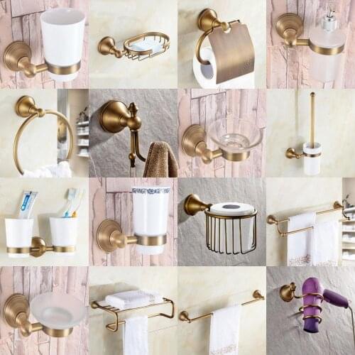 Vintage Retro Antique Brass Bathroom Accessories Set Bath Hardware Towel Bar Soap Dish Toilet Paper Holder Robe Hook mm019