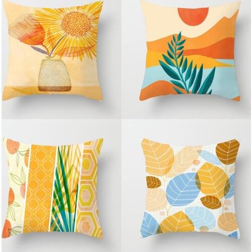 Sunrise Print Cushion Cover Geometry Yellow Decorative Pillows Cushion Case 45x45 Pillowcase Home Sofa Living Room Pillow Cases