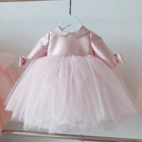 New Infant Girl Dress Pink Tulle Beads Kids Dress Baby Girls Party Princess 1 Year Birthday Outfits New Year Gown Photography