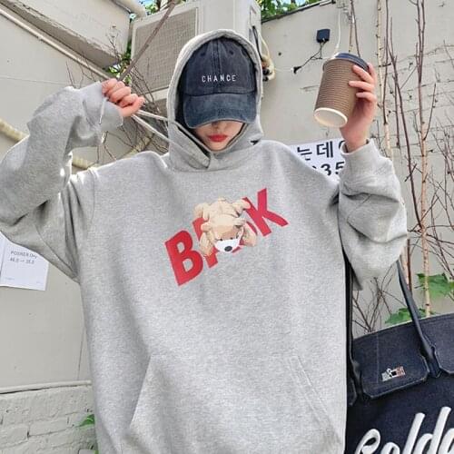 Autumn Dog Pattern Loose Hoodie Women Korean Fashion Long Sleeve Letter Printing Clothes Student Casual Hooded Sweatshirt 2021