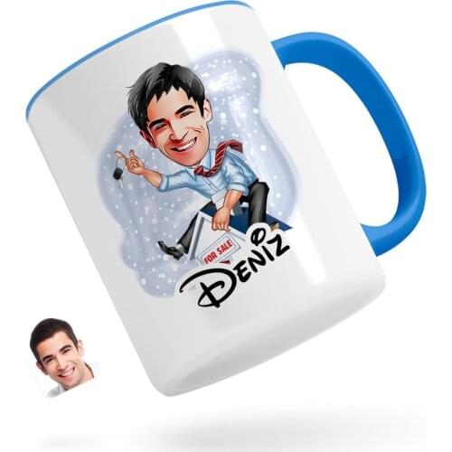 Personalized Men 'S Estate Agent Caricature Of Blue Mug Bardak-1