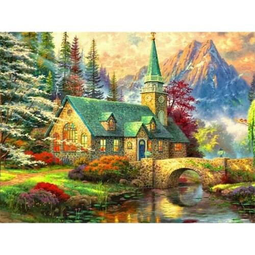Landscape House DIY Cross Stitch 11CT Embroidery Kits Craft Needlework Set Printed Canvas Cotton Thread Home Decoration Sell