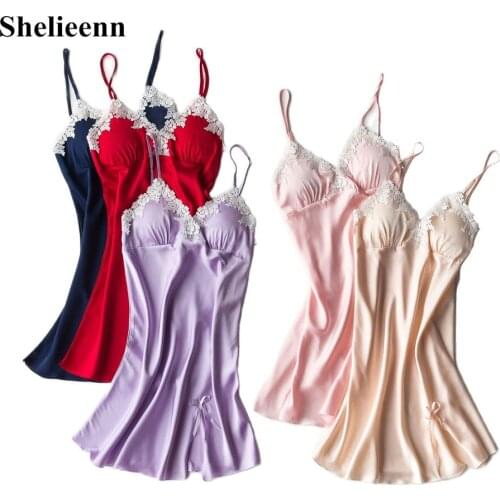 Sexy Womens Sleepwear Perspective Satin Nightdress With Chest Pad Thin Homewear Nightwear Silk Sleeveless Nightgown Night Dress
