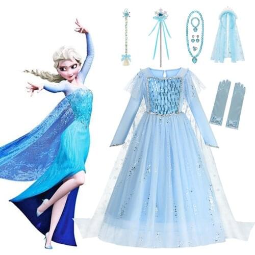Disney Princess Elsa Dress Girls Cosplay Halloween Costume Kids Carnival Elza Dresses Up for Children Birthday Party Vestido