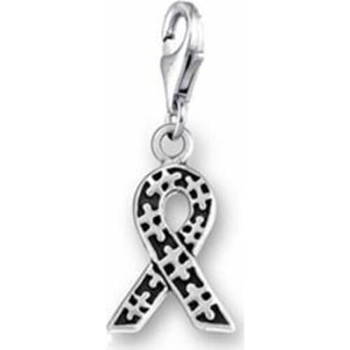 Antique Silver Plated Lobster Clasp Autism Awareness Ribbon Charms For Bracelet