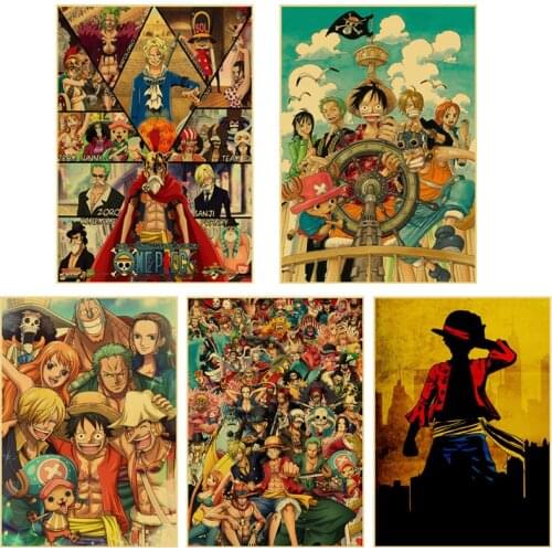 One Piece Retro Poster Classic Anime Kraft Paper Wall Sticker Home Bar Cafe House Decorative Painting Printed Picture