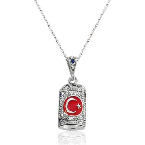 Tevuli 925 Sterling Silver Moon Star Cevşen Lady Necklace
