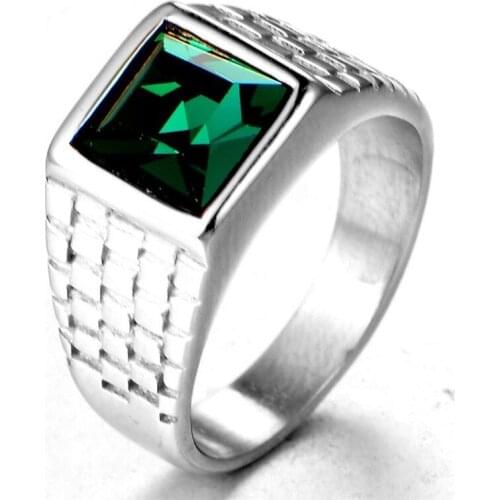 High Quality Green Crystal Mens Ring Business Style Fashion Geometry Rings Jewelry Hand Accessories Size 6-11