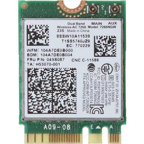 NGFF Wifi Card For Intel 7260 7260NGW 802.11ac 867Mbps Bluetooth 4.0 Card 04W3806 for X250 x240 x240s x230s t440 w540 t540