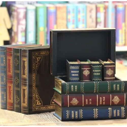 European Retro Storage Box Book Shape Safe Fake Book Wooden Jewelry Case Office Decoration Secret Hidden Box