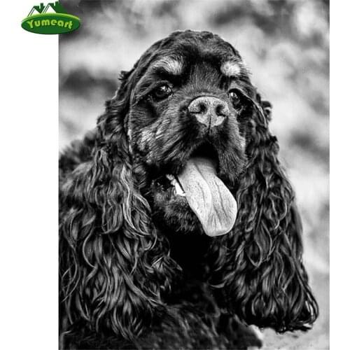 Yumeart Full Square Diamond Embroidery Black Cocker Spaniel Diy Diamond Painting Cross Stitch Mosaic Diamond Animal Art,pet Pal