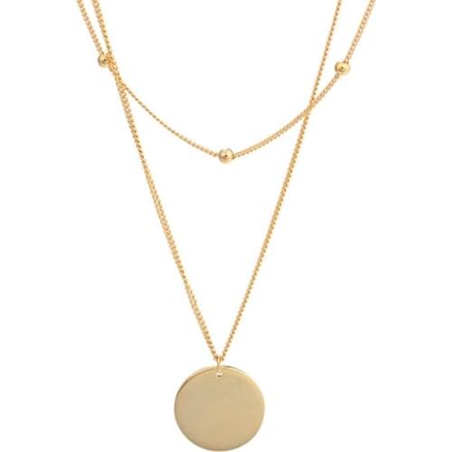 LEVEN FANCY Double Layer Chains 925 Sterling Silver Ball Beads Chain Jewelry Gold Round Blank Disc Pendant Choker Necklace Women