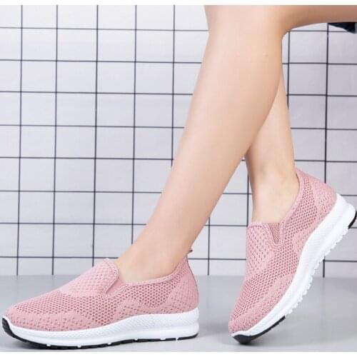 Womens Sneakers Air Mesh Flats Slip-On Women Plus Size Knitted Shoe Female Vulcanized Shoes Casual Breathable Ladies Footwear