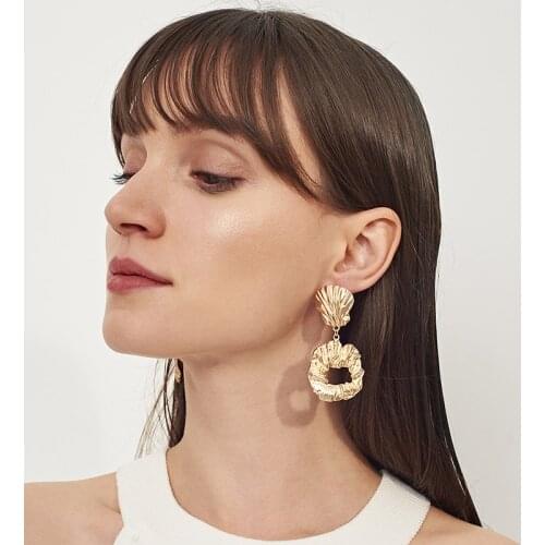 JERPVTE Vintage Earrings for women gold silver color Geometric statement earring metal shell drop earing Hanging fashion jewelry