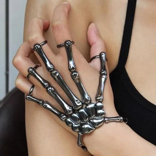 1PC Halloween Bracelet For Women Gothic Punk Hand Skull Skeleton Elasticity Adjustable Bracelet Bangles Femme Party Accessories