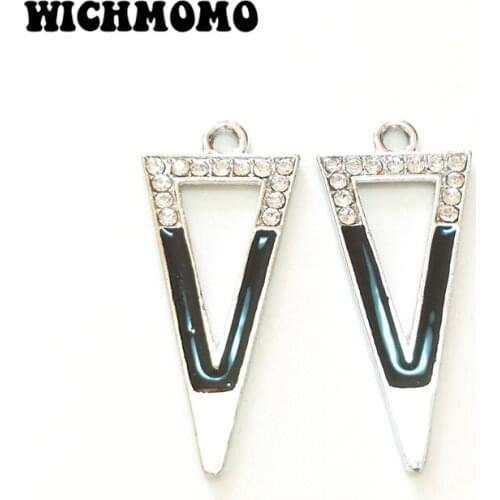 12pcs 31*14MM Zinc Alloy Drop Oil Plated Diamante Triangle Charms Pendants for DIY Jewelry Necklace Earrings Accessories