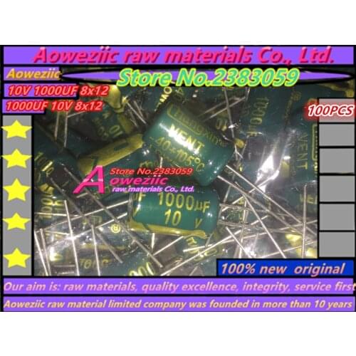 Aoweziic {100 PCS} 10V 1000UF 8*12 high frequency low resistance high temperature plug-in electrolytic capacitor 1000UF 10V 8x12