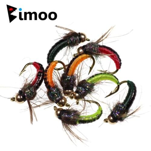 8PCS #12 Hot Sale Brass Bead Head Fast Sinking Nymph Scud Fly Bug Worm Trout Fishing Flies Artificial Insect Fishing Bait Lure