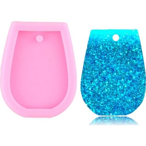Shiny Wine Glass Shape Silicone Keychains Mold Necklace Jewelry Making Epoxy Resin Keychain Molds Polymer Clay Pendant Mould