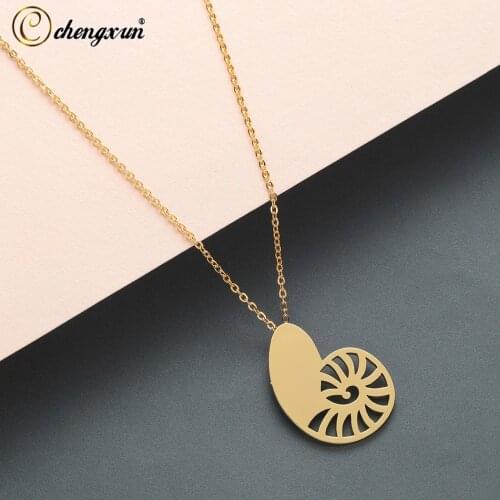 CHENGXUN Lovely Sea Shell Stainless Steel Mental Dainty Delicate Necklace Birthday Spiral Swirl Snail Ocean Statement