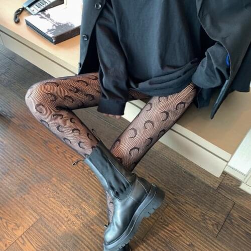 Black Moon Crescent Women Cool Gothic Fishnet Stocks 2021 Sexy Lady Hollow Out Thin Goth Hipster Basic Over Knee Cosplay Socks