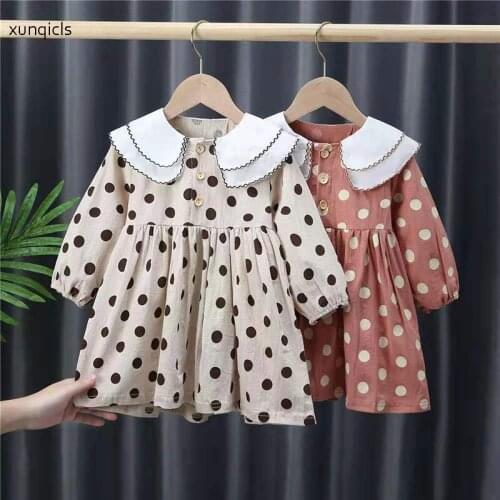 New Girl Baby Long-sleeved Dress Girls' Cotton Clothes kids Princess Vestidos children Polka Dot party Dresses 2to9