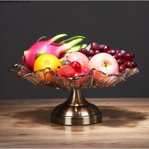 European Style Light Luxury Modern Crystal Glass Petal Fruit Plate Large Living Room Coffee Table Home Clear Glass Fruit Plate