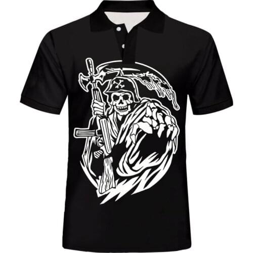 IFPD EU/US Size Men Clothes Summer Grim Reaper Skull Print Short Sleeve POLO Shirts 3D Print Plus Size Casual Breathable Shirts