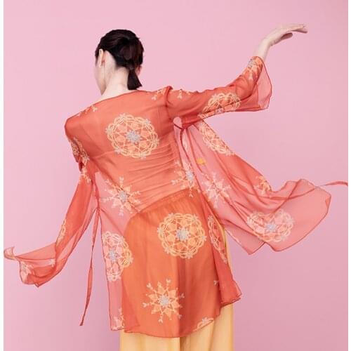 Chinese Dance Costume Women Fairy Clothes Classical Dance Blouse Sheer Hanfu Women Summer Folk Dancewear Stage Clothing JL3457