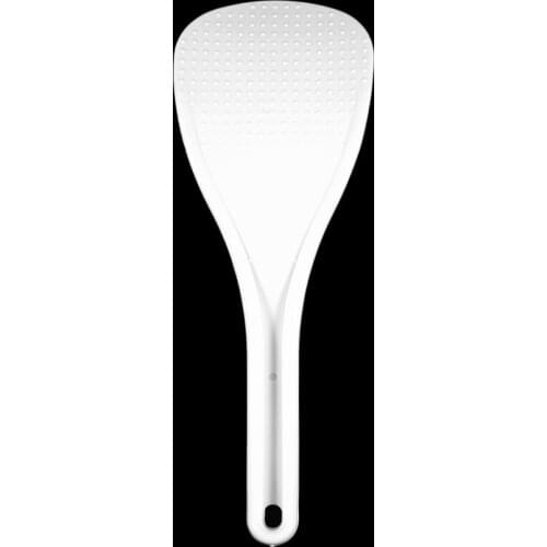 Kitchen Dotted White Plastic Flat Rice Scoop Paddle Meal Spoon