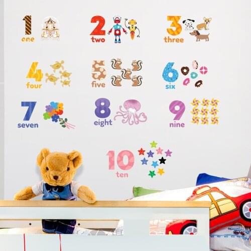 Cartoon Children Number English Table Math Toy Wall Stickers for Kids Rooms Baby Learn Educational Montessori Mural Decals